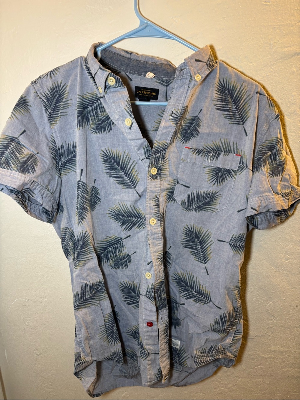 Gray Palm-Print Short Sleeve Button-Up Shirt - CROFT & BARROW
